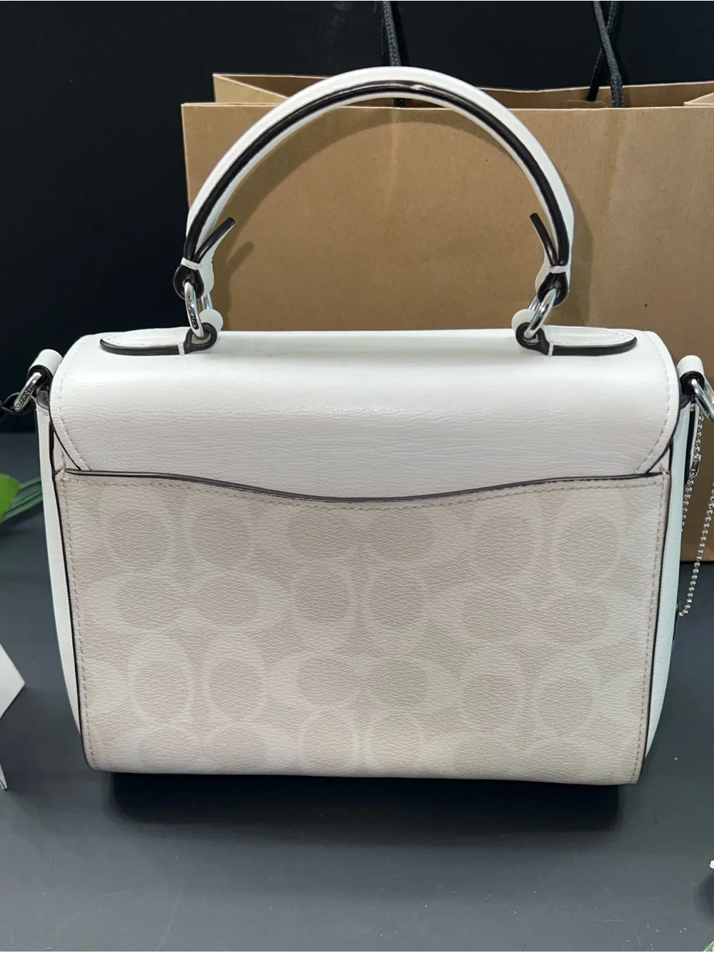 NWT Coach Small Morgan Satchel Top Handle Crossbody Signature White Silver